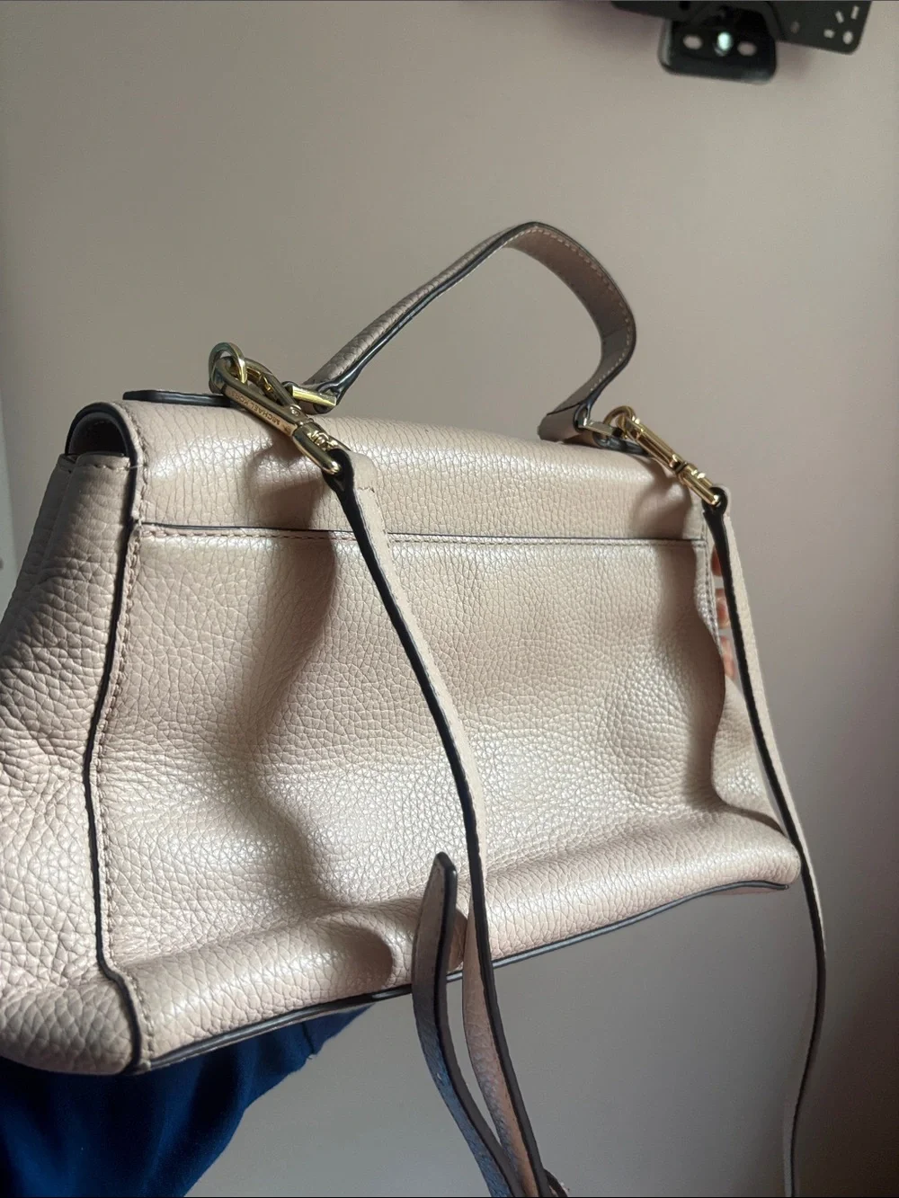 Michael Kors Pebbled Leather Crossbody in Light Taupe with Gold Hardware